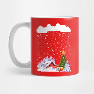 Cozy snow cabin mountain snow storm snowy Christmas tree Mug